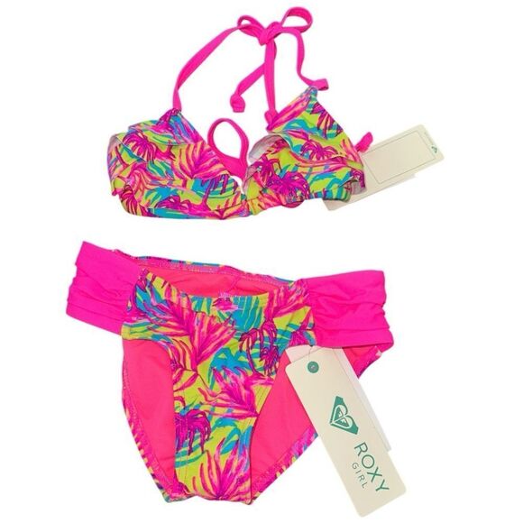 Roxy Kids Swim Set Bikini Girls Size 7 - Picture 2 of 4